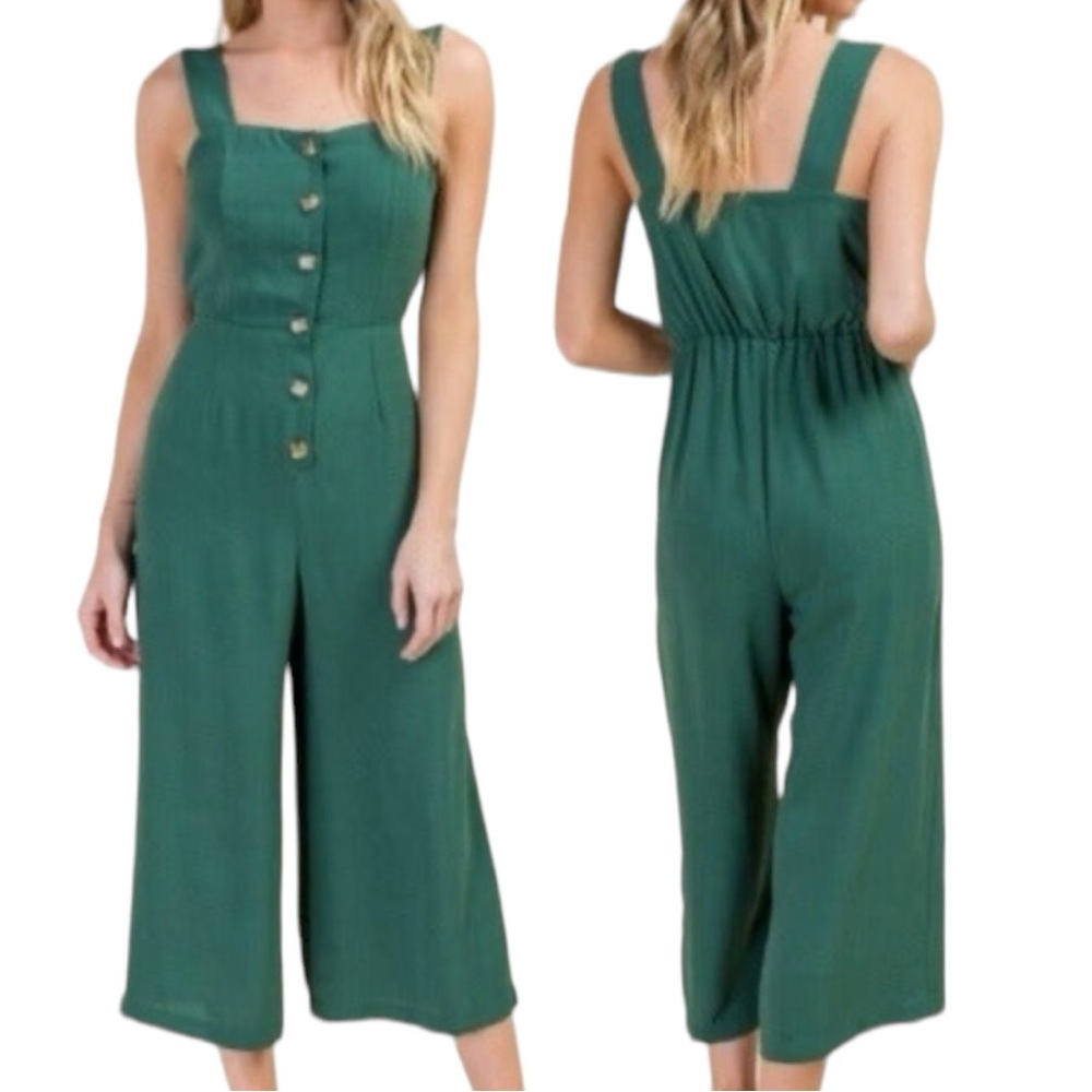 Francesca’s Jadyn Gaucho Button Down Green Jumpsuit Size Small
